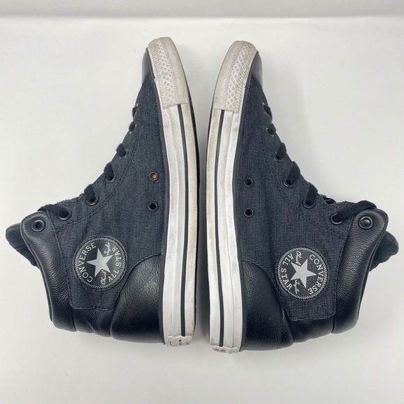 Converse Chuck Taylor All Star High Top Black Denim Leather Sneakers Mens 9 - Picture 6 of 6
